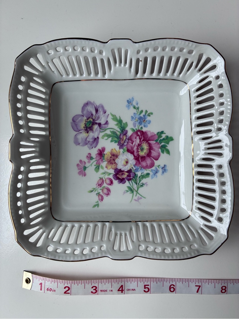 JBL Porcelain Floral Square Dish with Gold Trim - Cottagecore - Picture 3 of 3